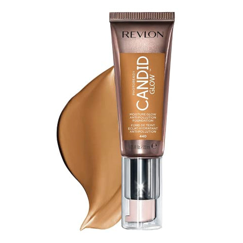 Revlon PhotoReady Candid Glow Moisture Glow Anti-Pollution Foundation with Vitamin E and Prickly Pear Oil, Anti-Blue Light Ingredients, without Parabens, Pthalates, and Fragrances,Caramel, 0.75 oz