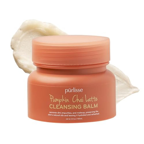 Pūrlisse Pumpkin Chai Latte Cleansing Balm - Hydrating Facial Cleanser Enriched with Pumpkin, Chai & Soy Milk - Makeup Remover Balm & Gentle Face Wash for Women & Men (3.4 oz)