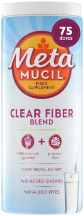 Metamucil Fiber Supplement, Unflavored Clear Mixing Powder, No Grit, No Sugar Added, Plant Based Prebiotic Fiber Supplement Blend for Daily Digestive Health, 75 teaspoons