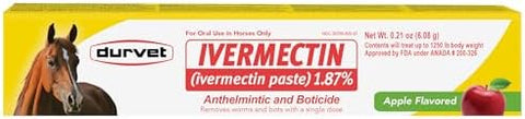 Ivermectin Paste 1.87% Horse Dewormer - Apple Flavored Oral Syringe 6.08g Tube
