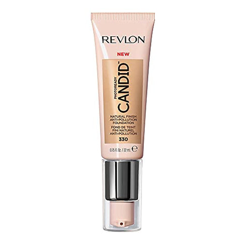 Revlon PhotoReady Candid Natural Finish Foundation, with Anti-Pollution, Antioxidant, Anti-Blue Light Ingredients, 330 Light Honey, 0.75 fl. oz. - Personal Care