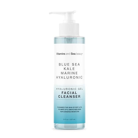 Hyaluronic Gel Facial Cleanser with Blue Sea Kale & Marine Hyaluronic – Hydration, Clarifying, Smoothing Replenishment – Vegan, Paraben-Free, 8 fl oz - Personal Care