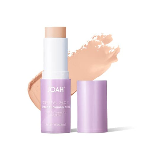 Joah Crystal Glow Tinted Luminizer Stick, Multitasking Korean Makeup Highlighter and Bronzer Stick, Customizable Formula for a Natural Glow, Peptide Infused, Medium with Warm Undertones