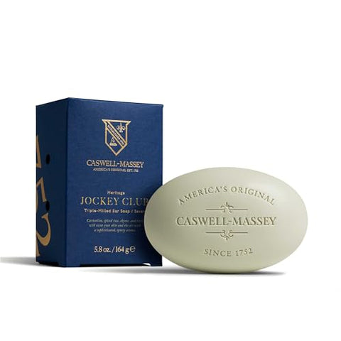 Caswell Massey Jockey Club Natural Bar Soap for Men, Moisturizing Body Soap Bar for All Skin Types, Made with Essential Oils & Plant-Based Formula for Soft Skin, Made in USA, 5.8 oz