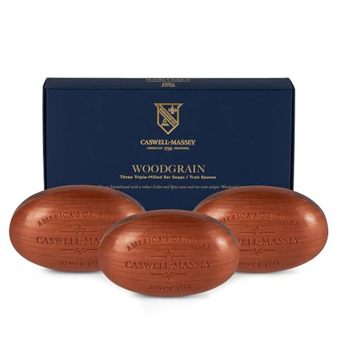 Caswell Massey Triple Milled Heritage Woodgrain Sandalwood Three-Soap Set, Scented & Moisturizing Bath Soap, Made In The USA, 3 Count (Pack of 1) - Personal Care