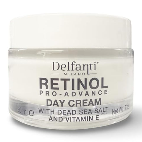 Delfanti Milano, Retinol Pro Advance Day Cream with Dead Sea Salts and Vitamin B, Anti Aging Moisturizer for Face and Neck, Made in Italy, 1.7 oz 50 mL