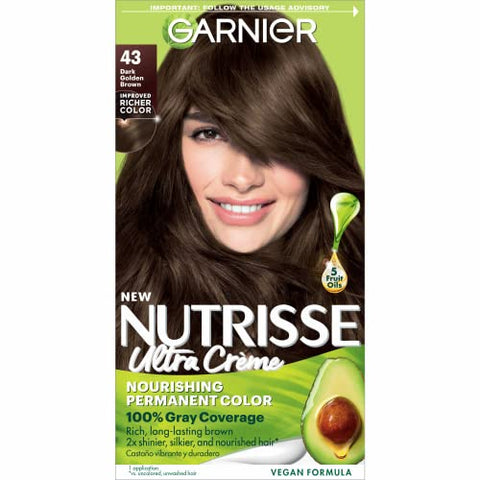 Garnier Nutrisse Nourishing Creme, Permanent Hair Dye - Dark Golden Brown (Cocoa Bean) - 1 Count (43)