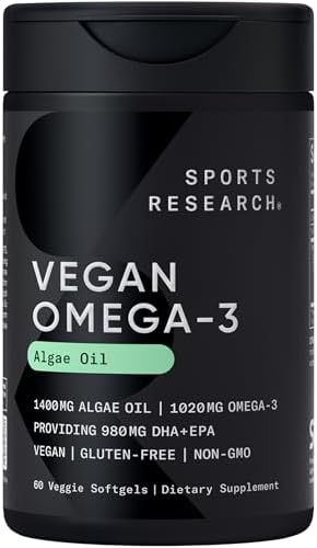 Sports Research® Vegan Omega-3 Algae Oil 1020mg, 60 Count Plantgels™ - Personal Care