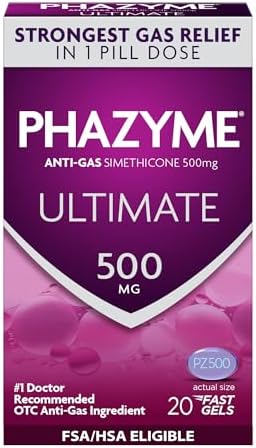 Phazyme Ultimate Strength Anti-Gas 500 mg Simethicone Fast Gels, 20 Count - Personal Care