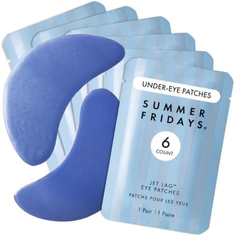 Summer Fridays Jet Lag Hydrating Eye Patches - De-puffing Hydrogel Under Eye Masks with Hyaluronic Acid, Caffeine + Peptides - Soothing + Refreshing At-Home + Travel Skin Care (6 Pairs)