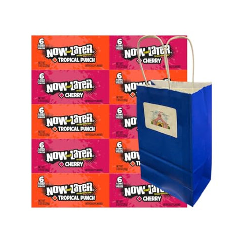 Variety Pack Now and Later Candy – 10 Individually Wrapped Pieces – 5 Cherry & 5 Tropical Punch – Long-Lasting Chewy Candy with Blue Paper Gift Bag – 0.93 oz – 5.25x3.2x8 in - Snacks - Food