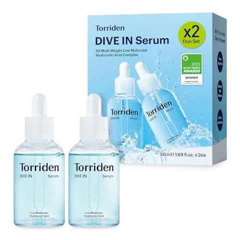 Torriden DIVE IN Hyaluronic Acid Serum 50ml(1.69 fl.oz.) * 2 | Deep Hydration to Get Glow Skin | Hyaluronic Acid, Panthenol, Allantoin | Korean Facial Serum