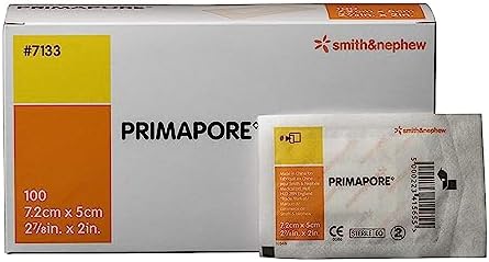 Smith & Nephew 7133 PRIMAPORE Peripheral IV Adhesive Dressing, Adhesive Non-Woven Island Dressing, Pack of 100