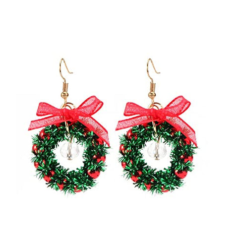 NEW BIG TOP DEALS CHRISTMAS XMAS HOLIDAY GREEN WREATH EARRINGS WITH RED BOW GREAT FOR OFFICE GRAB BAG GIFT FOR WIFE MOM MOTHER DAUGHTER GIRLFRIEND ANNIVERSARY PARTY DRESS UP CARNIVAL MASQUERADE