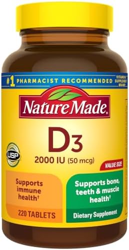 Nature Made Vitamin D3 2000 IU (50 mcg), 220 Vitamin D Tablets - Personal Care