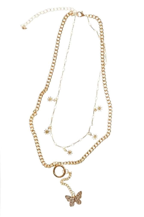 Exquisite Gold Layered 2 Row Butterfly Flower Necklace for Women by Charming Charlie