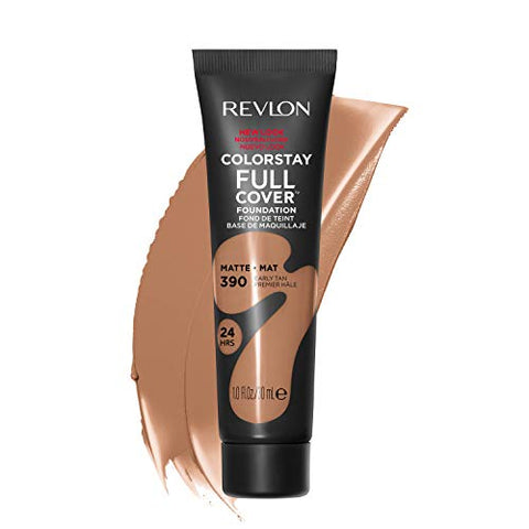 Revlon ColorStay Full Cover Longwear Matte Foundation, Heat & Sweat Resistant Lightweight Face Makeup, Early Tan (390), 1.0 oz - Personal Care
