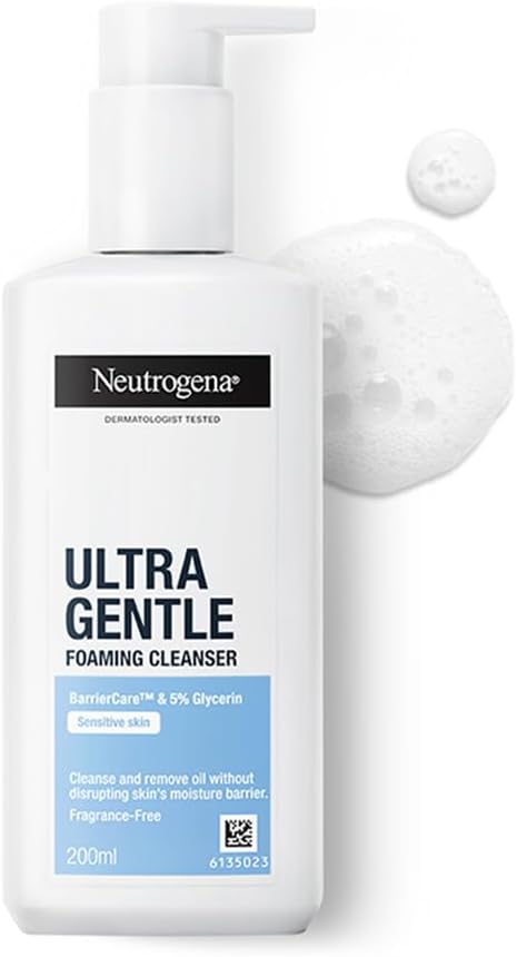 Neutrogena Ultra Gentle Foaming Cleanser | Face Wash for All Skin Types including Sensitive Skin | 6X Gentler Cleansing with Barriercare Technology for Men & Women | Cleanses Dirt and Oil