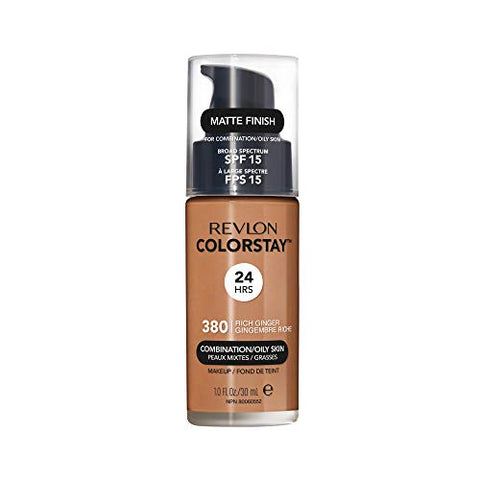 Revlon Liquid Foundation, ColorStay Face Makeup for Combination & Oily Skin, SPF 15, Medium-Full Coverage with Matte Finish, 380 Rich Ginger, 1 fl oz - Personal Care