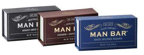 Sfs Company Man Bar Set of 3 10 oz. Soap Bars (Coastal Driftwood, Cardamom+Juniper, Midnight Amber) - Personal Care