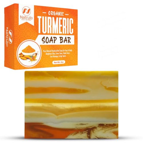Organic Turmeric Soap Bar | Pure Natural Handcrafted Skincare Face & Body Cleanser with Calendula, Aloe Vera & French Clay | Brightens Skin & Helps Improve the Appearance of Uneven-Looking Skin Tone