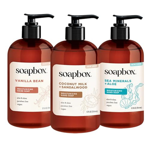Soapbox Liquid Hand Soap Variety Pack - Coconut, Sea Minerals & Vanilla - Personal Care