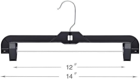 BIG TOP DEALS USA 14-Inch Black Plastic Hangers with Adjustable Clips, Heavy-Duty Skirt and Pants Hangers, 20 Pack