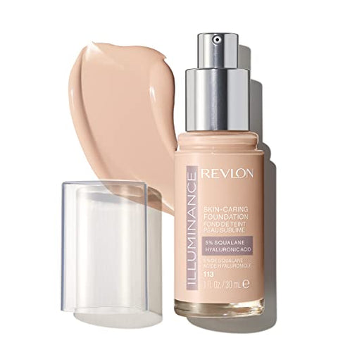 Revlon Illuminance Skin-Caring Liquid Foundation, Hyaluronic Acid, Hydrating and Nourishing Formula with Medium Coverage, 113 Ivory Beige, 1 fl oz - Personal Care
