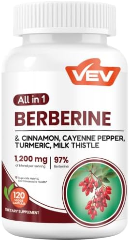 Vev Berberine Supplement with Ceylon Cinnamon, Cayenne Pepper, Turmeric, Milk Thistle – 120 Capsules - Personal Care