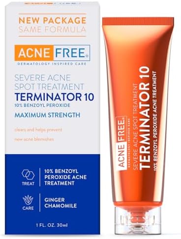 AcneFree Terminator 10 Acne Spot Treatment with Benzoyl Peroxide 10% Maximum Strength Acne Cream Treatment, 1 Ounce - Pack Of 1
