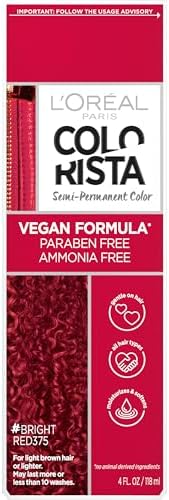 L'Oreal Paris Colorista Semi Permanent Hair Color for Bleached or Blonde Hair, Color Depositing Hair Mask Formula, Bright Red - Personal Care