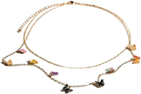 Charming Charlie 2 Layered Colorful Butterfly Charm Necklace: Stylish Layered Gold Necklaces for Women with Delicate Butterfly Accents Charms