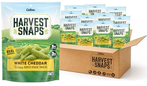 Harvest Snaps Veggie Chips (White Cheddar Snack Crisps) | Powered by Plant Protein, Gluten Free, Non-GMO Baked Vegetable Crisps | Made in USA (12 Snack Packs)