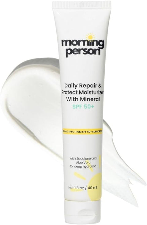 Mineral SPF 50+ Face Moisturizer with Non-Nano Zinc Oxide + Squalane | 2-in-1 Daily Moisturizer & Sunscreen | No White Cast | Reef Safe, Fragrance-Free | Morning Person Beauty
