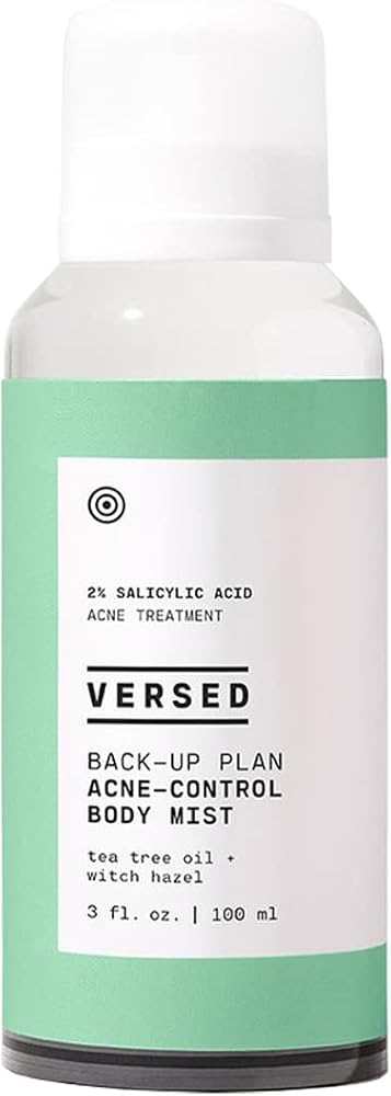 Versed Back-Up Acne Control Body Mist - All Over Blemish Spot Treatment + Salicylic Acid Spray with Tea Tree Oil & Witch Hazel - Oil Control + Redness Relief Acne Spray for Back & Body - Vegan (3 oz)