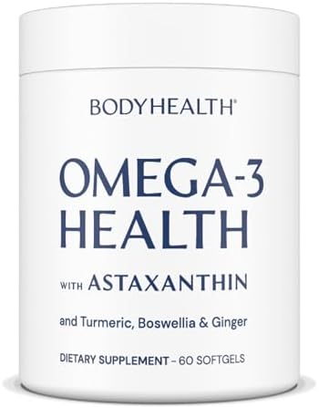 BodyHealth Omega 3 Health, Fish Oil Supplement for Women and Men, Heart and Brain Health, Fish Oil Pills, Fatty Acid Supplements, Omega 3 Vitamins - 60 Soft Gels