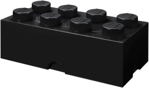 LEGO Storage Brick 8 - studs BLACK - Stackable Plastic Storage Box with Lid for Kids and Adults, Ideal Desk Organizer and Toy Box - 12.1L Capacity