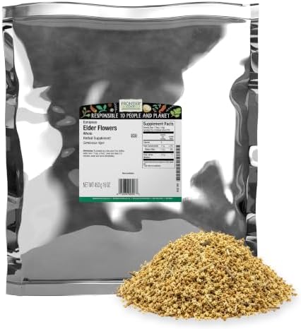Frontier Co-op Dried Elder Flowers, 1lb Bulk Bag | European Whole Dried Elderflower for Culinary & Herbal Use | Ideal for Elderflower Tea, Kosher