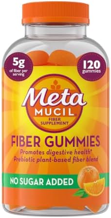 Metamucil Fiber Gummies for Adults, No Sugar Added Orange Flavor, 5g Prebiotic Plant Based Fiber Supplement Blend, 120 Count