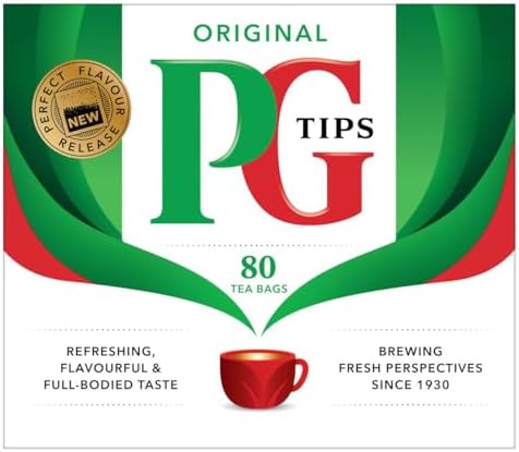 PG Tips Black Tea Bags Non-Pyramid, 80 Count (Pack of 1)