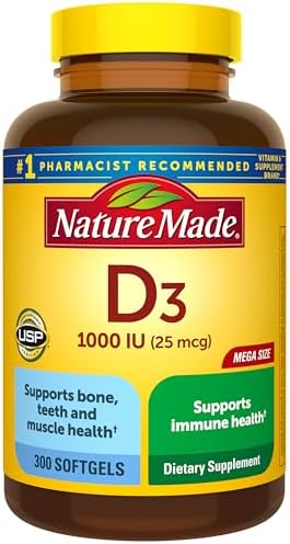 Nature Made Vitamin D3 1000 IU (25 mcg), 300 Vitamin D Softgels