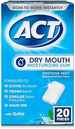 ACT Dry Mouth Moisturizing Gum, 20 Pieces, With Xylitol, Sugar Free Soothing Mint