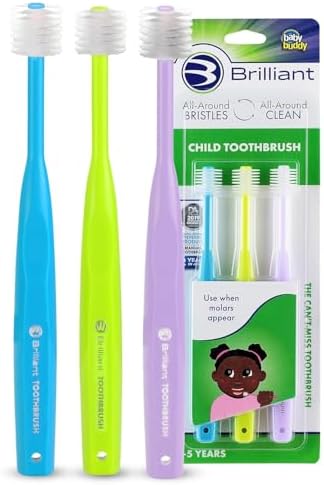 Brilliant Oral Care Child Toothbrush with Soft Bristles and Round Head, for a Kid Approved, Easy to Use All-Around Clean Mouth, Ages 2-5 Years, Sky Blue Lime Lilac, 3 Pack