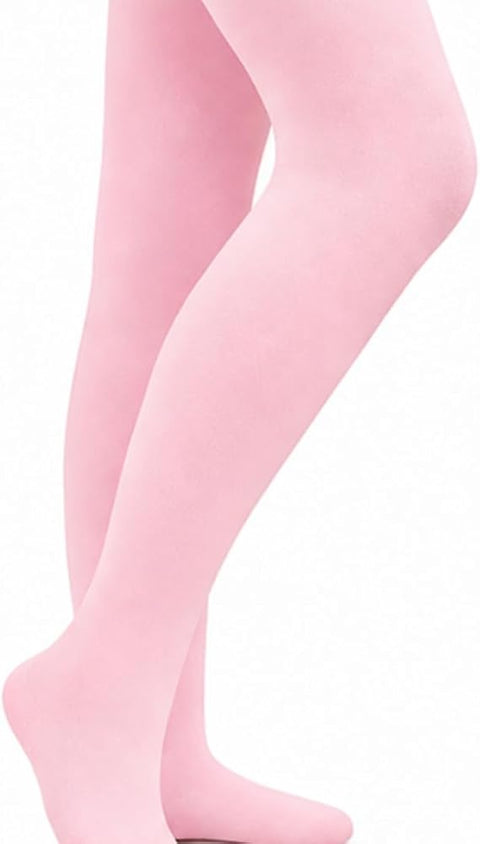 Moret Kids Girls' Ballet and Dance Single Pack Footed Tights - Ultra Soft Stretchy Opaque Nylon Spandex Tights for Gymnastics Recital and Studio, Pink, Large
