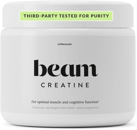 BEAM Creatine Monohydrate Powder – 5g Micronized Creatine Monohydrate, Third Party Tested Creatine for Women & Men, Muscle Strength, Growth, Recovery & Cognitive Support, Unflavored, 30 Servings