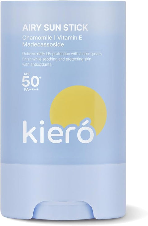 Kiero Airy Sun Stick - Hydrating & Soothing Matte Face Stick with Chamomile & Vitamin E - Vegan, Non-Greasy & Lightweight - Portable & Travel-Friendly Sun Shield Korean Skin Care (0.7 oz)