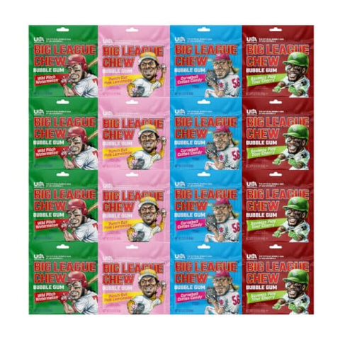 Variety Pack Big League Chew Bubble Gum, 16 Pack (2.12 oz Each) – Chewing Gum Bulk Pack for Kids & Adults, Classic Shredded Gum Style - Personal Care