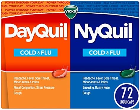 Vicks DayQuil & NyQuil Co-Pack, Cold & Flu Over-the-Counter Medicine, Powerful Multi-Symptom Daytime and Nighttime Relief for Headache, Fever, Sore Throat, Minor Aches and Pains, and Cough, 72ct