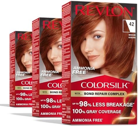 Revlon ColorSilk with Bond Repair Hair Color, 42 Medium Auburn, 3pk - Personal Care
