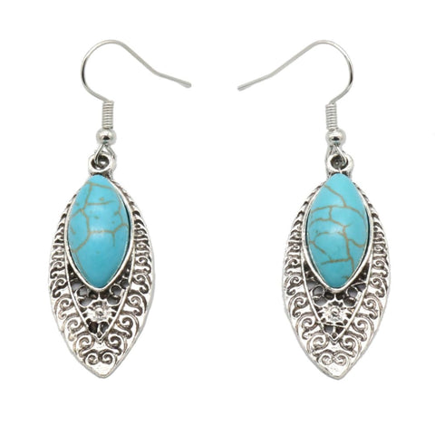 Turquoise Jewelry Arabesque Design Drop Dangle Earrings for Women – Vintage Bohemian Statement Earrings, Lightweight Elegant Jewelry for Casual, Formal, and Special Occasions